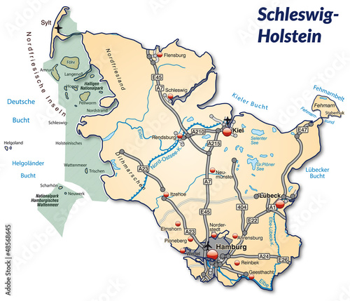 Landkarte von Schleswig-Holstein mit Verkehrsnetz