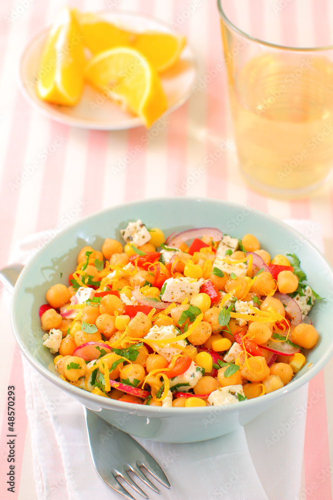 Chickpeas salad with fresh vegetables and cheese Chickpeas salad with fresh vegetables and cheese
