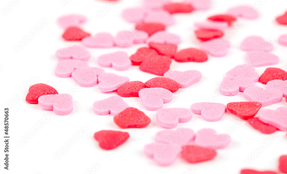 Pink andc red hearts - decorations for cakes, isolated on white