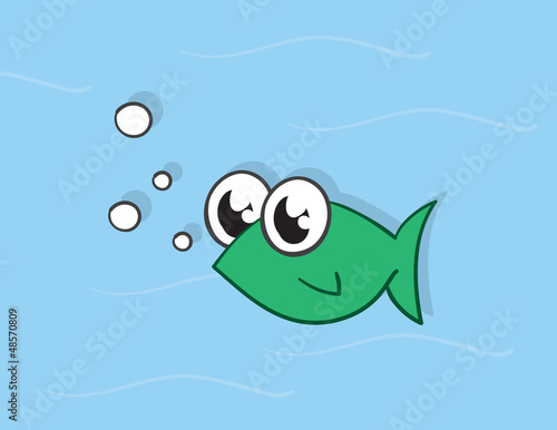 Green fish character in the water