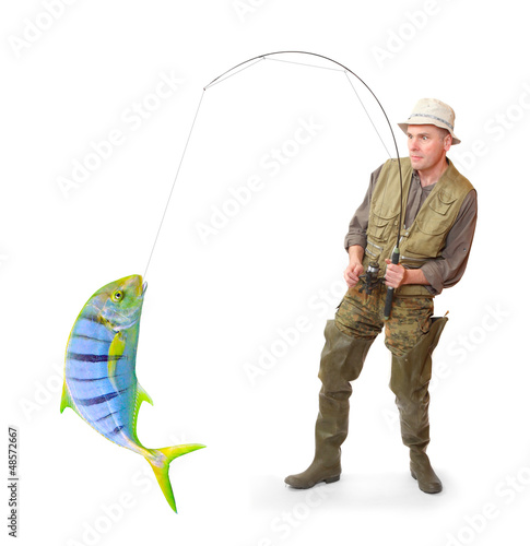 The Fisherman with big fish. Success concept.