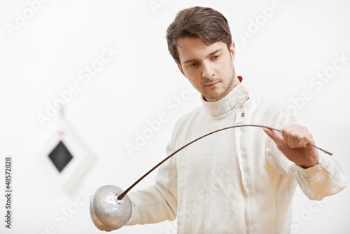 Tableau sur toile fencer checking rapier foil
