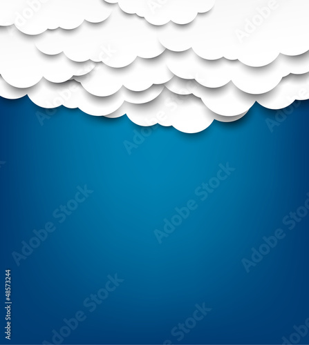 White paper clouds over blue background.