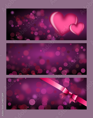 Love Banners with Hearts and Ribbon in Pink and Black