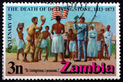 Postage stamp Zambia 1973 Stanley and Livingstone at Ujiji