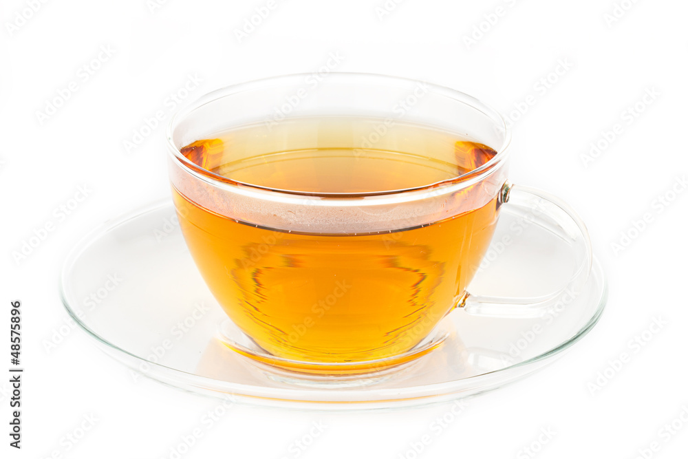 A cup of hot tea on white background A cup of hot tea on white background