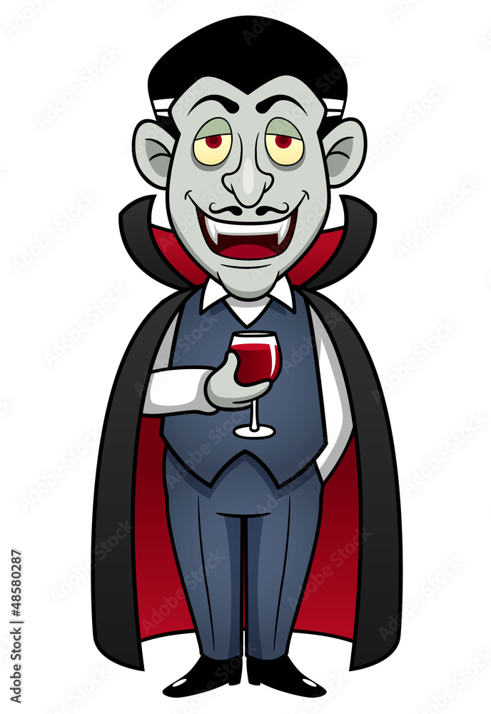 illustration of Cartoon Count Dracula with glass of blood illustration of Cartoon Count Dracula with glass of blood