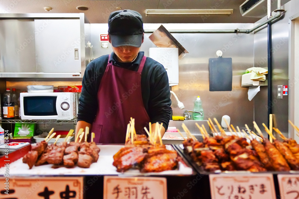Fototapeta premium Japanese barbecue shopkeeper