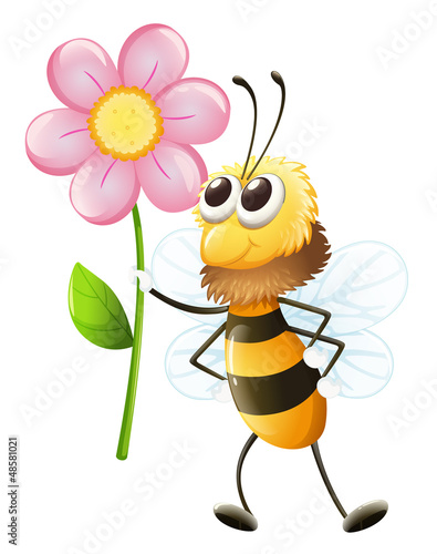 A bee holding a flower