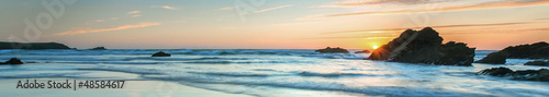 Sunset over Sea, colorful, very long panoramic photo