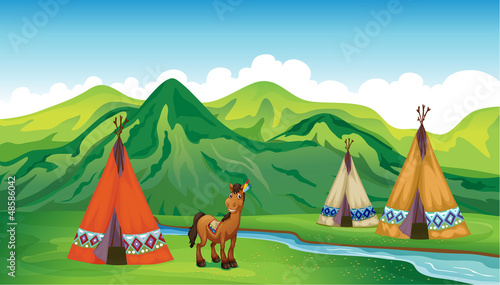 Tents and a smiling horse