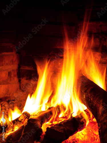 Bright flame in fireplace