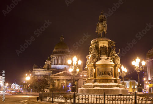 St. Petersburg, Russia, cathedral of St. Isaak and monument to k