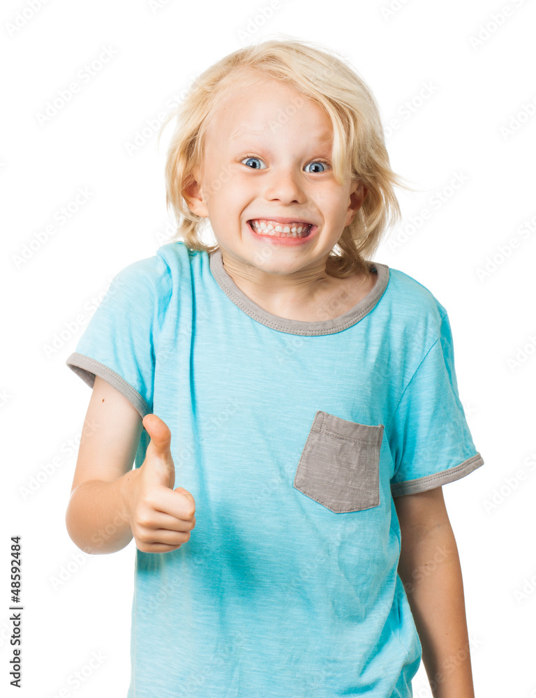 Cute young boy gives thumbs up Stock Photo | Adobe Stock
