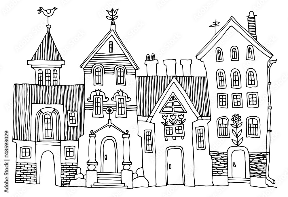 Cartoon hand drawing houses