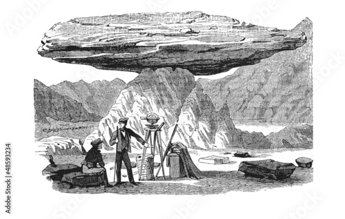 Eistisch/ Gletschertisch auf dem Mer de Glace (Alte Lithographie)e)