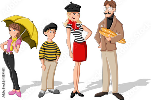 Fashion french cartoon family. Cartoon people.