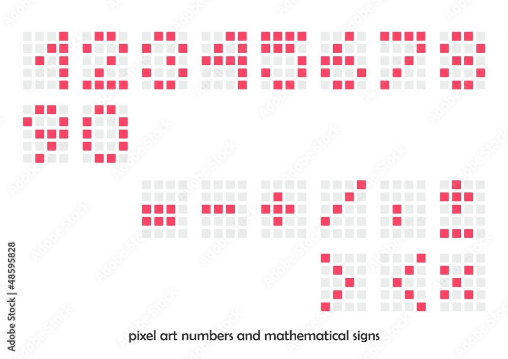 Pixel art numbers and mathematical signs (vector) Pixel art numbers and mathematical signs (vector)