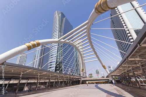 Photography Pubic skywalk with modern buildings of Bangkok