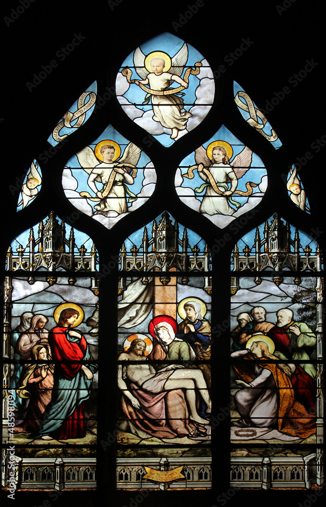 Pieta, stained glass, Saint Severin church, Paris