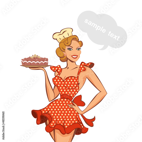 vector illustration of a vintage pin-up girl and cake