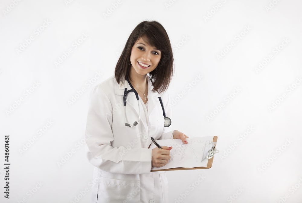 Pretty healthcare professional with clipboard Pretty healthcare professional with clipboard