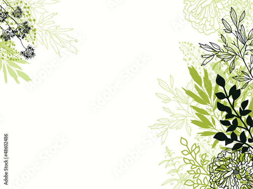 Vector green and black floral background backdrop with hand