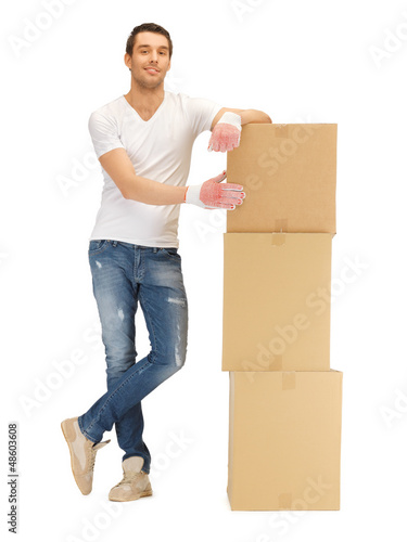 handsome man with big boxes