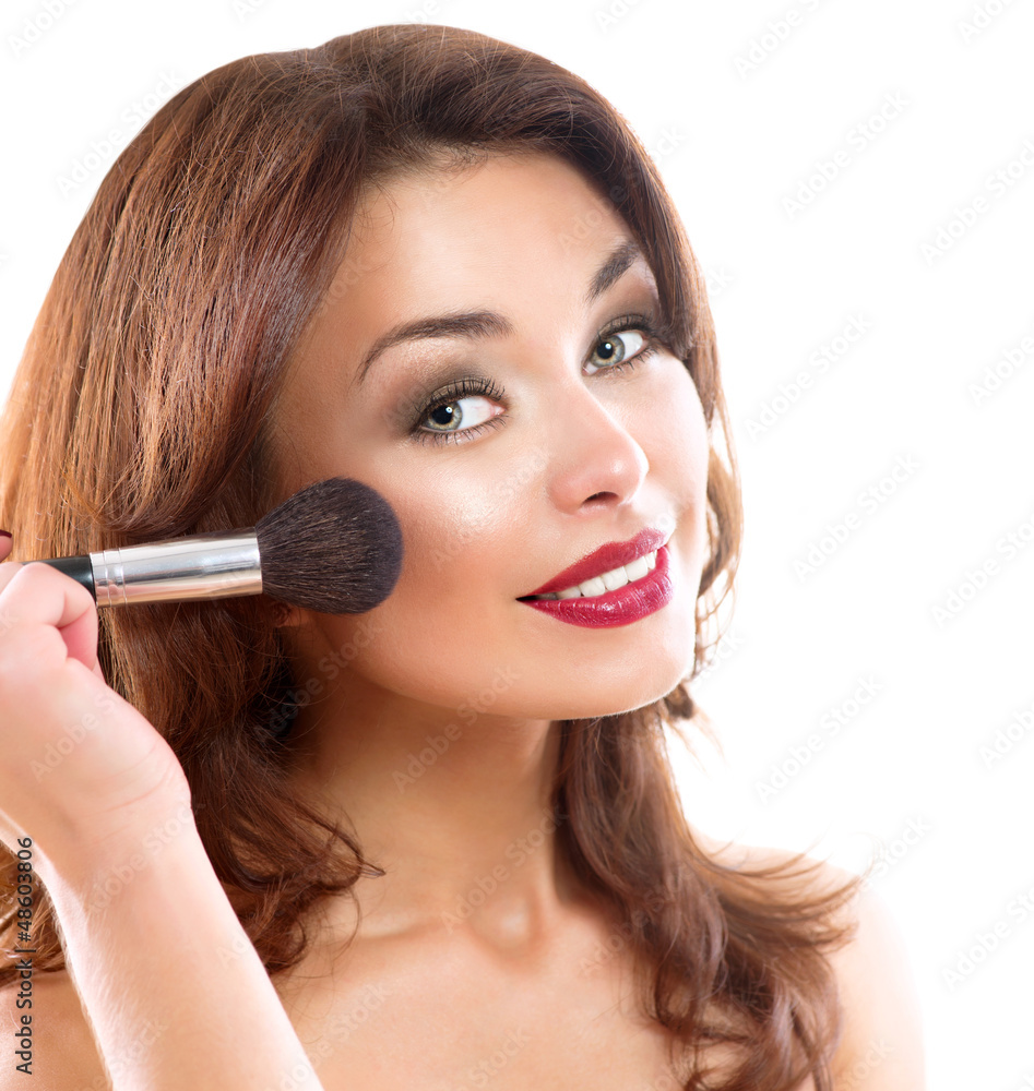 Beautiful Young Woman Applying Makeup. Brunette Girl Beautiful Young Woman Applying Makeup. Brunette Girl