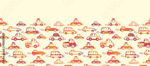 Vector vibrant cars horizontal seamless pattern background