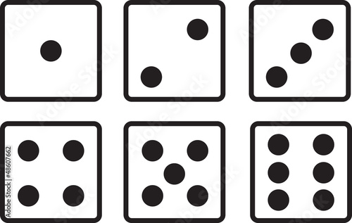 Isolated dice showing every side