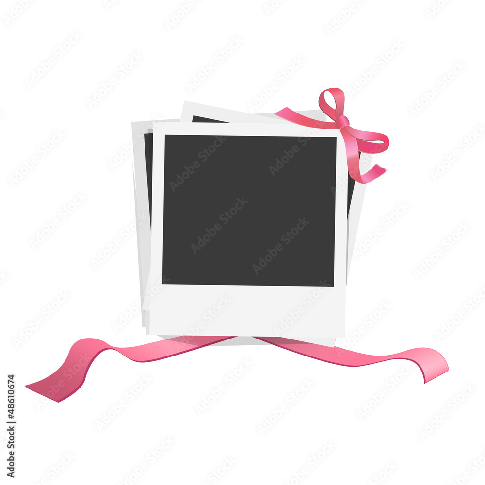 Empty photographs gifts with red ribbons. Vector design. 