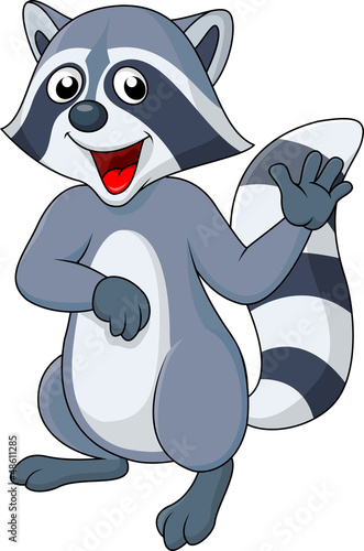 Raccoon cartoon waving hand