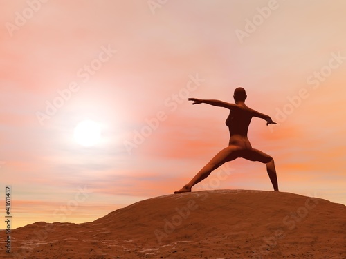 Warrior pose, virabhadrasana 2 - 3D render