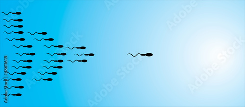 A sperm leading the way and other sperms following