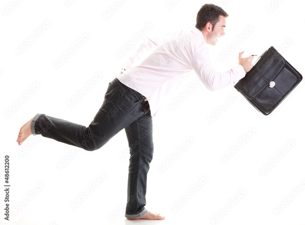 Businessman running with a briefcase isolated Businessman running with a briefcase isolated