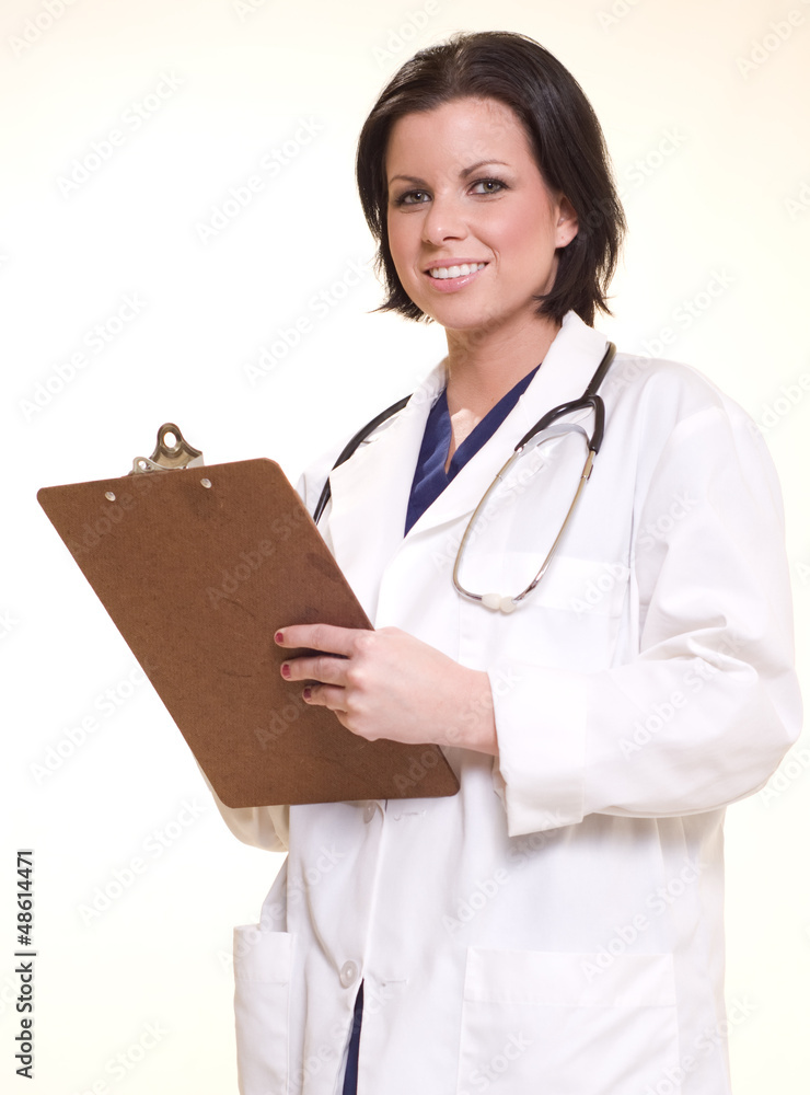 Confident brunette hispanic american healthcare worker woman Confident brunette hispanic american healthcare worker woman