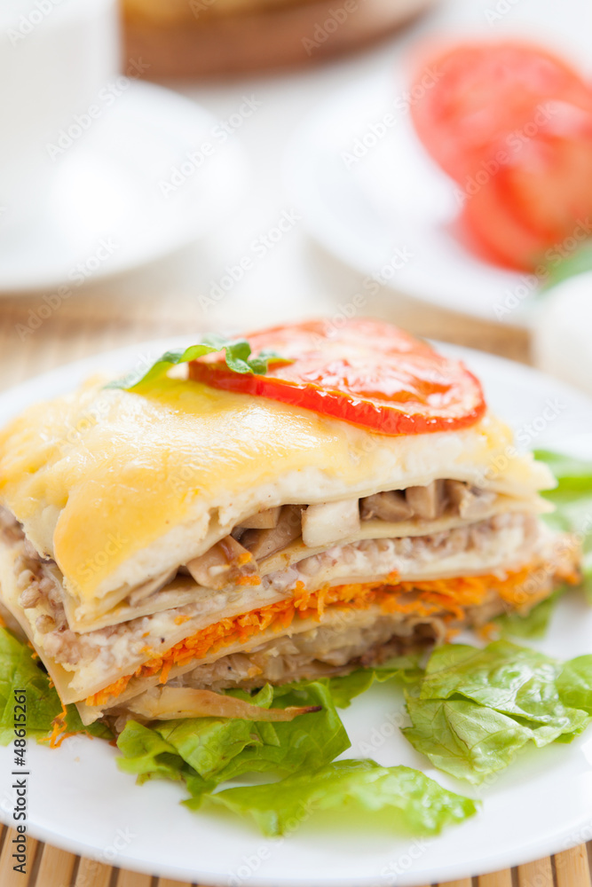 piece of vegetable lasagna with cheese piece of vegetable lasagna with cheese