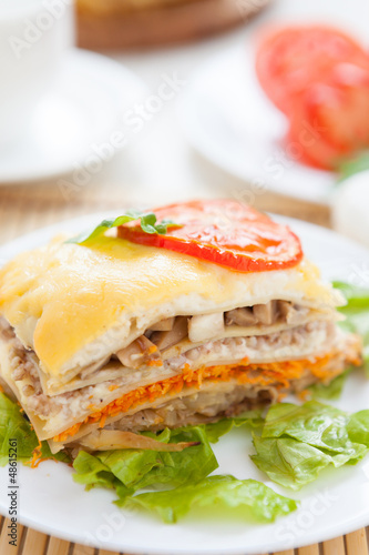 piece of vegetable lasagna with cheese