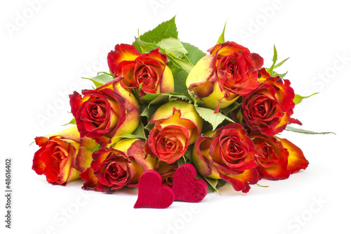 red and yellow roses and hearts