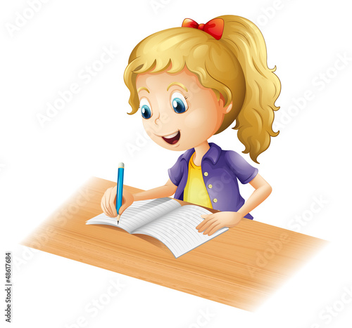 A young girl writing