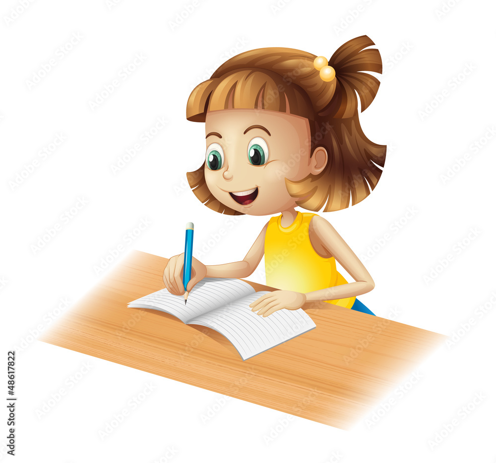 A happy girl writing