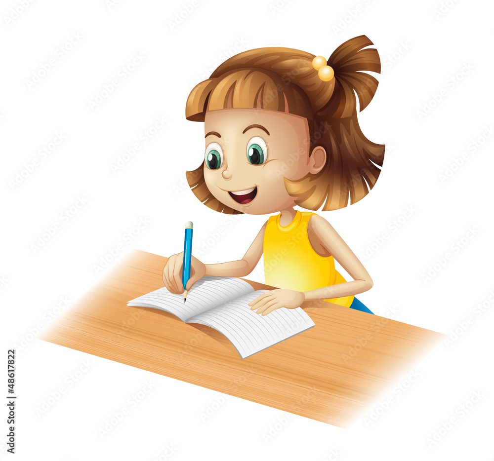 A happy girl writing A happy girl writing