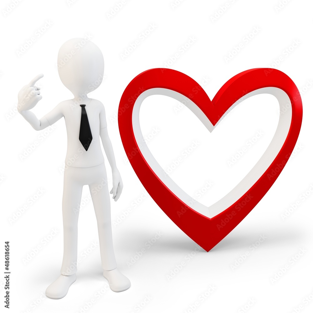 3d man with big red heart, love concept 3d man with big red heart, love concept