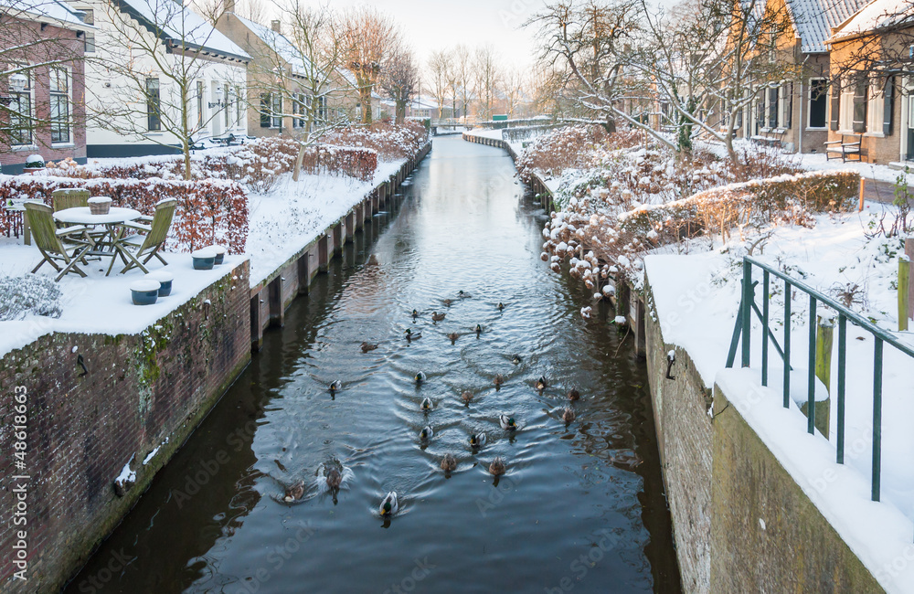 Dutch village canal in winter