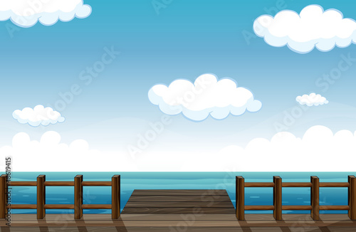 A wooden bench and water
