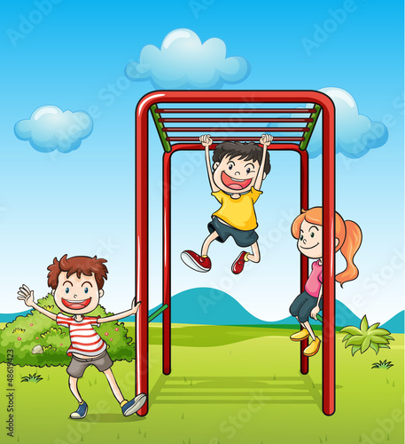 Kids playing monkeybar