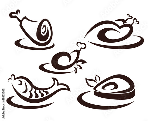 vector collection of food and meat emblems
