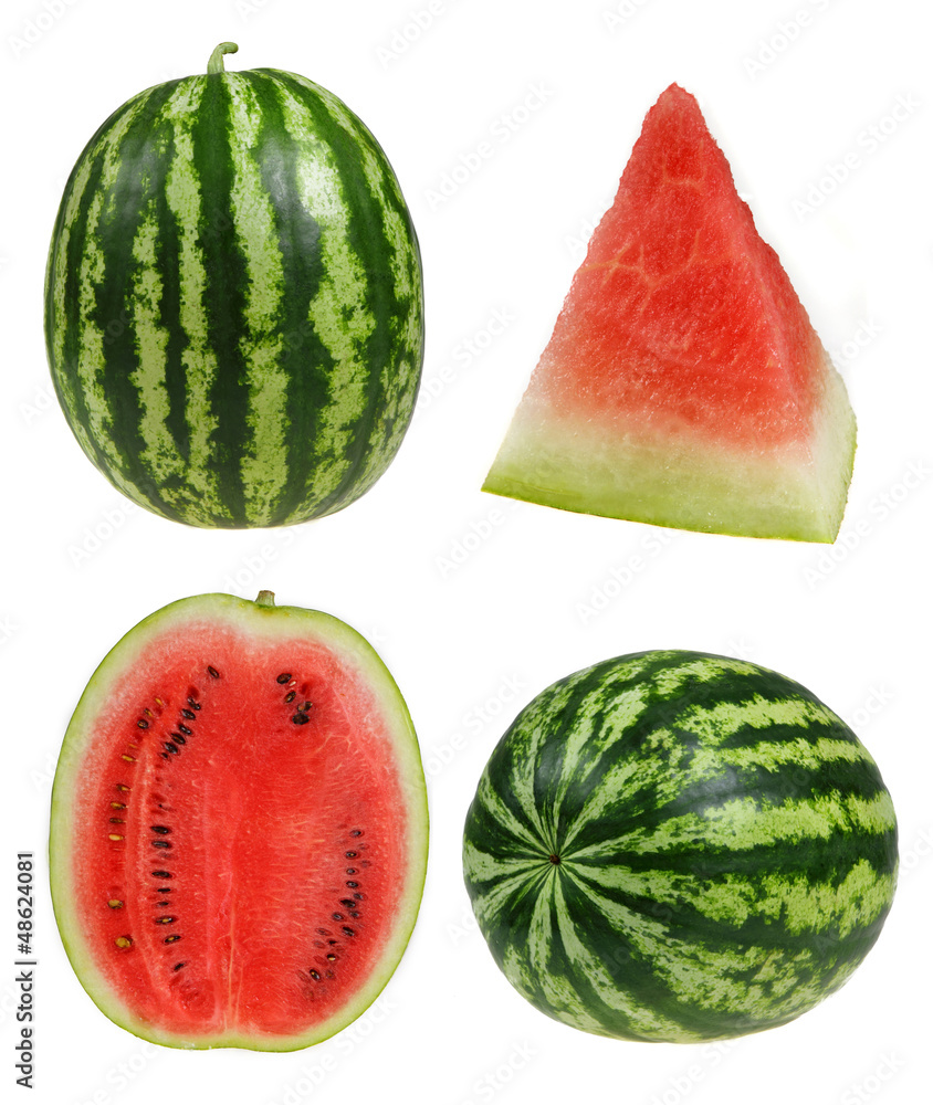 A set of sliced ripe watermelon, isolated on white background A set of sliced ripe watermelon, isolated on white background