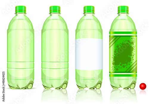 Four Plastic Bottles of Carbonated Drink With Labels